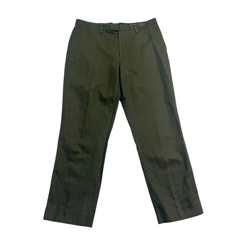 Banana Republic 33x29 Olive Green Linen Cotton Chino Pants Trousers Flat Front